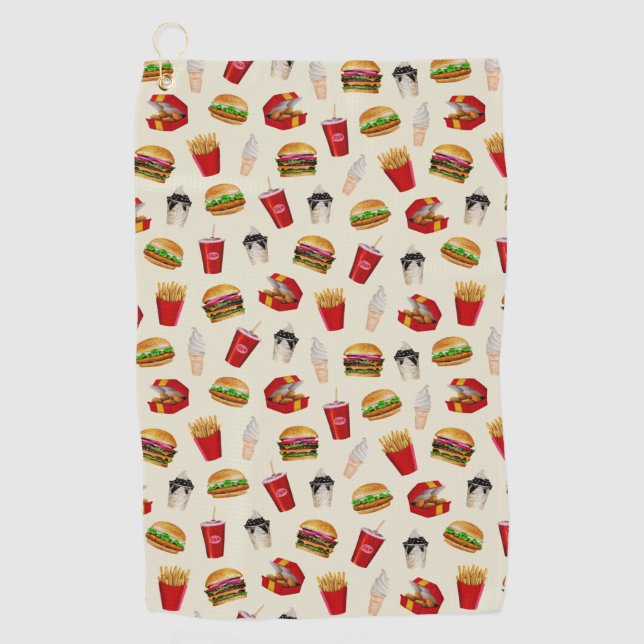 Fast Food Burgers, Fries, Sundaes Golf Towel (Front)