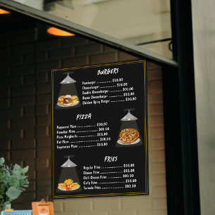 Fast Food Burgers   Pizza   Fries Menu List Black Poster