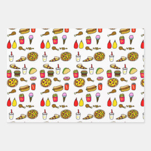 Fast Food Cartoon Wrapping Paper Set