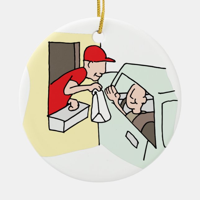 Fast food drive thru window ceramic tree decoration (Front)