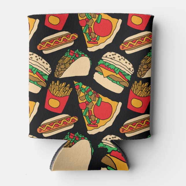 Fast Food Fiesta: Vintage Pattern Isolation Can Cooler (Front)