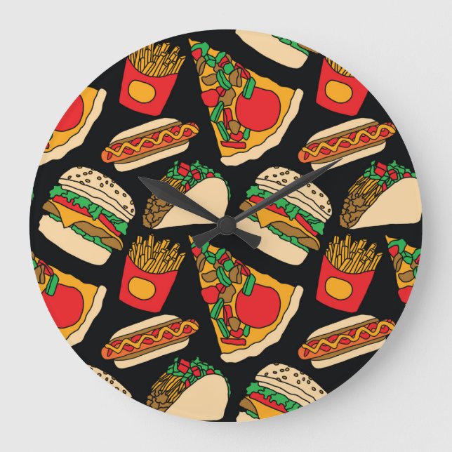 Fast Food Fiesta: Vintage Pattern Isolation Large Clock (Front)