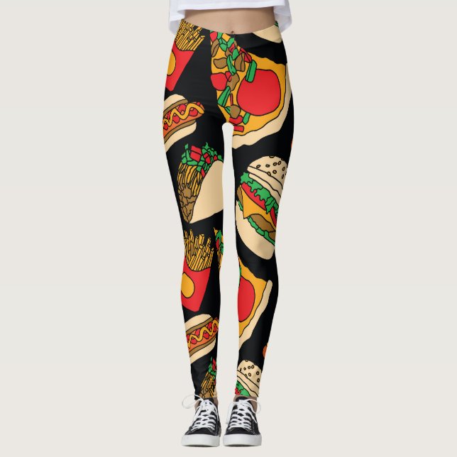 Fast Food Fiesta: Vintage Pattern Isolation Leggings (Front)