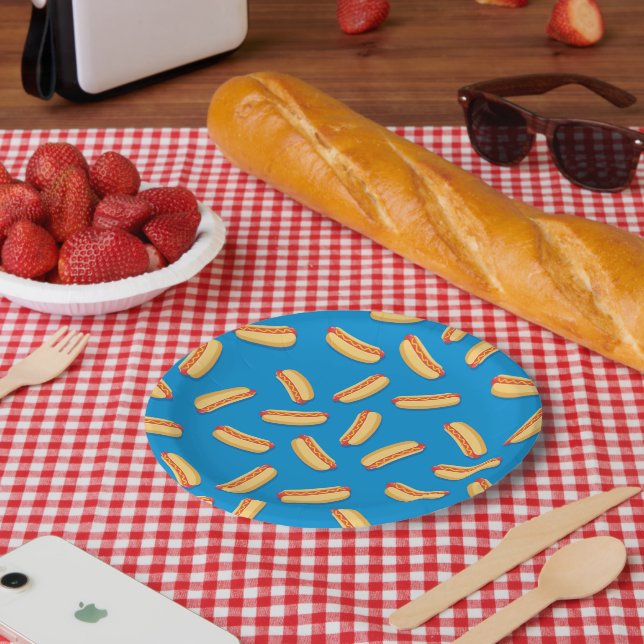 Fast Food Hotdogs Pattern Paper Plate (Picnic)