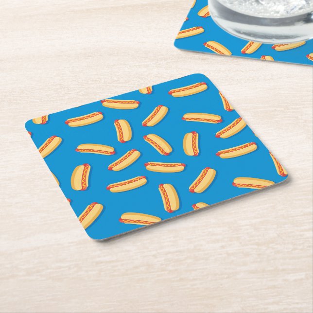 Fast Food Hotdogs Pattern Square Paper Coaster (Angled)