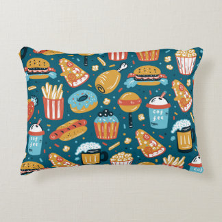 Fast Food Icons: Vintage Doodles Decorative Cushion