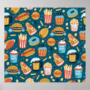 Fast Food Icons: Vintage Doodles Poster