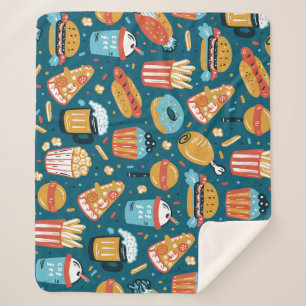 Fast Food Icons: Vintage Doodles Sherpa Blanket