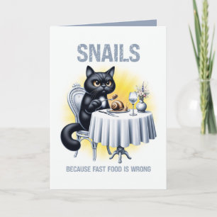 Fast Food Is Wrong Funny Black Cat Food Pun Card