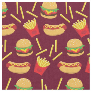 Fast Food Junk Burger Fries Hot Dog Fabric