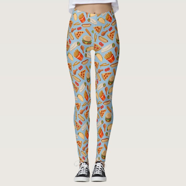 Fast Food Junk Food Pizza Burgers Hot Dogs Leggings (Front)