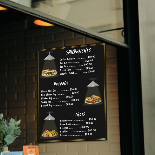 Fast Food Menu Sandwiches | Hotdogs | Tacos Black Poster (Creator Uploaded)