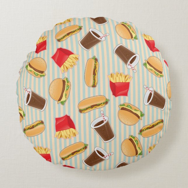 Fast Food Pattern 2 Round Cushion (Front)