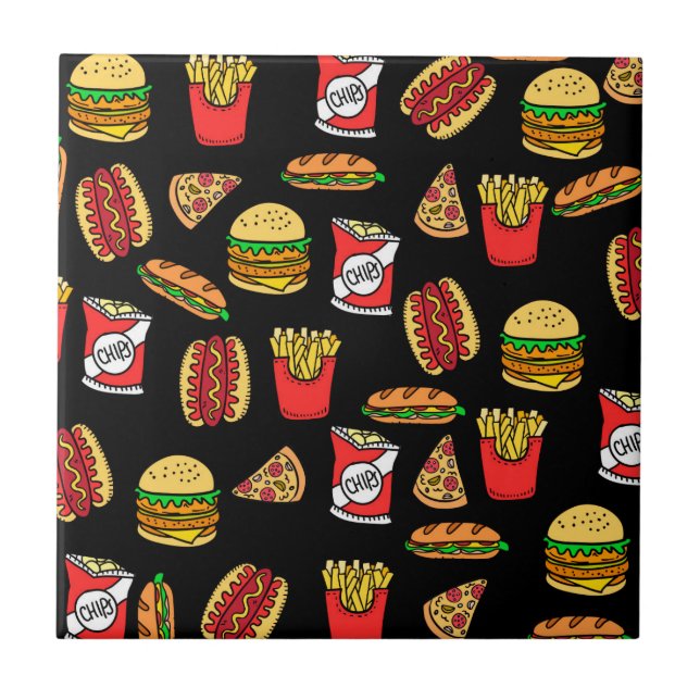 Fast Food Pattern Ceramic Tile (Front)