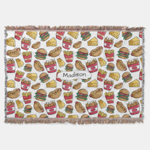 Fast Food Pattern custom name throw blanket