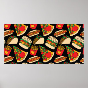 fast food pizza burger hotdog french fries tacos s poster