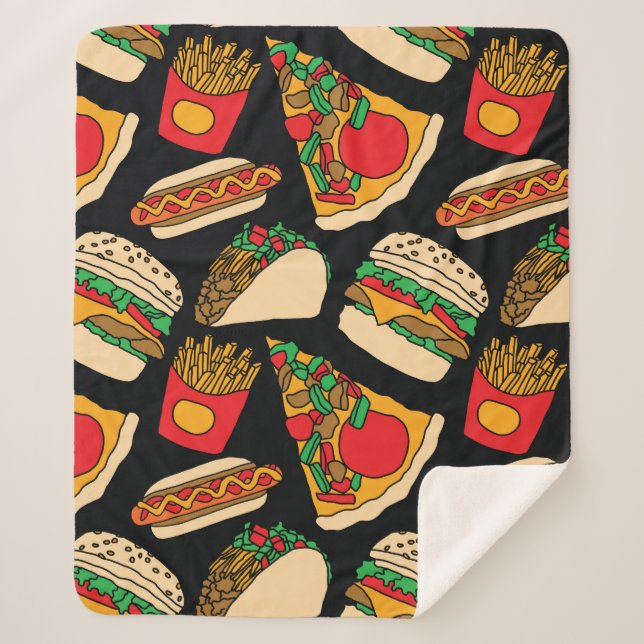 fast food pizza burger hotdog french fries tacos s sherpa blanket (Front)