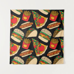 fast food pizza burger hotdog french fries tacos s tapestry