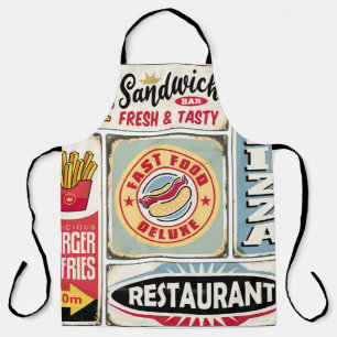 Fast food restaurants and diners retro signs colle apron