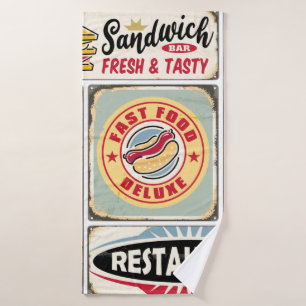 Fast food restaurants and diners retro signs colle bath towel