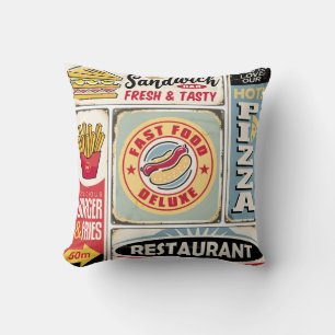 Fast food restaurants and diners retro signs colle cushion