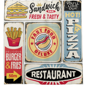 Fast food restaurants and diners retro signs colle shower curtain
