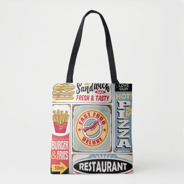 Fast food restaurants and diners retro signs colle tote bag (Front)