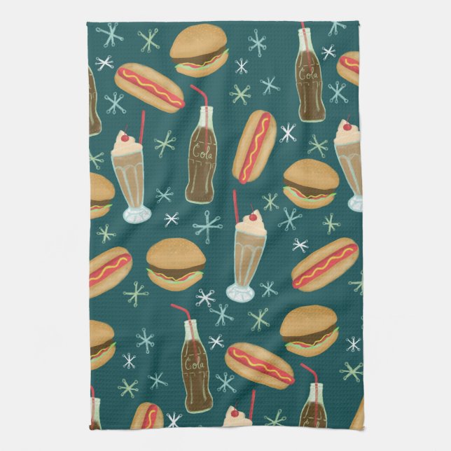 Fast Food Soda Fountain Junk Food Deep Green Tea Towel (Vertical)
