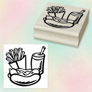 Fast Food Soda Fries Hot Dog Wood Art Stamp
