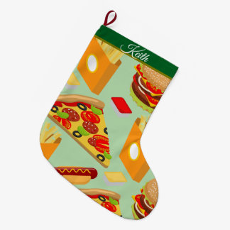 Fast Food Themed Christmas Pizza Burger Colourful  Large Christmas Stocking