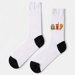 Fast–Food Trio: Burger, Soda, Pizza Slice in Bold Socks
