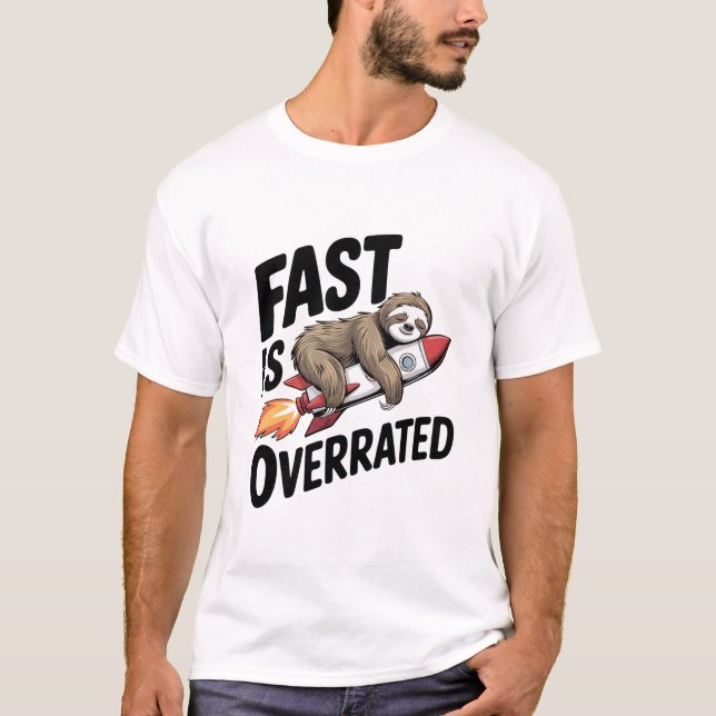 Fast is Overrated Sloth Rocket T-Shirt (Front)