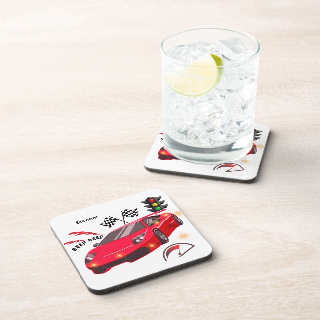 Fast Lane Racing Chequered Flag & Car Party Coaster (Right Side)