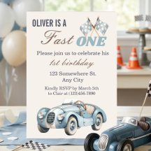 Fast One 1st Birthday Blue Race Car Boy