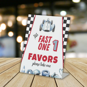 Fast One 1st birthday Boy Racing Car Favours Pedestal Sign