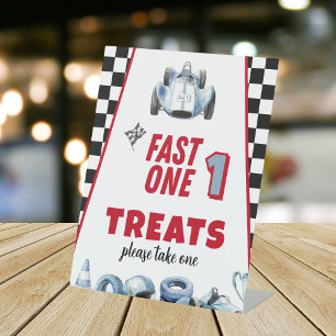 Fast One 1st birthday Boy Racing Car Treats  Pedestal Sign