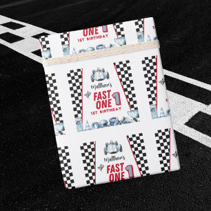 Fast One 1st birthday Boy Racing Car  Wrapping Paper