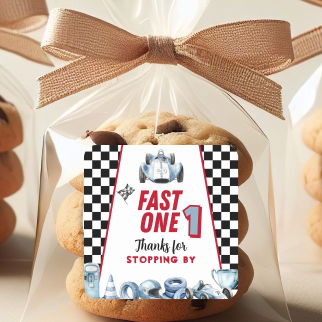 Fast One 1st birthday Boy Racing Thank You  Square Sticker (Creator Uploaded)