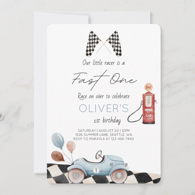 Fast One 1st Birthday Invitation (Front)