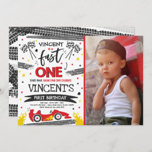 Fast One 1st Birthday Party Red Race Car Fast One Invitation