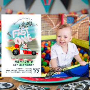 Fast one 1st birthday race car invitation