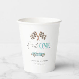 "Fast One" Adorable Retro Race Car Paper Cups