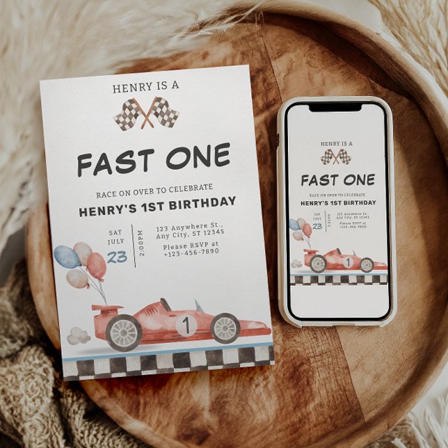 Fast One Birthday Invitation Racecar First (Creator Uploaded)