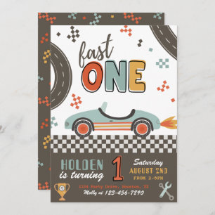 Fast ONE Birthday Invitation   Racing Invitation
