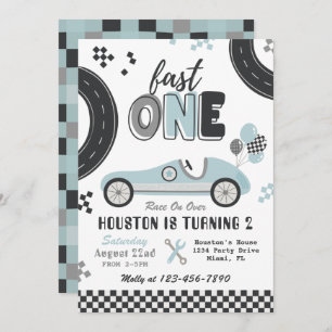 Fast ONE Birthday Invitation   Vintage Racing