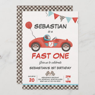 Fast One Birthday Party Red Race Car 1st Birthday Invitation