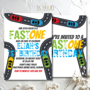 Fast One Birthday Race Car Track Party Invitation