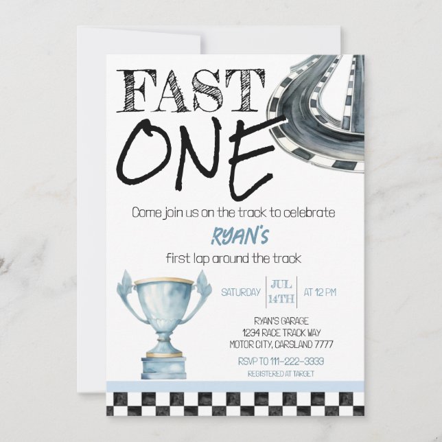 🏁 Fast ONE Birthday – Start Your Engines Invitation (Front)