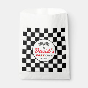 Fast ONE   Black White Race Car Flags Birthday  Favour Bag