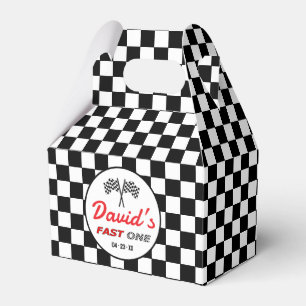Fast ONE Black White Race Car Flags Birthday Favour Box